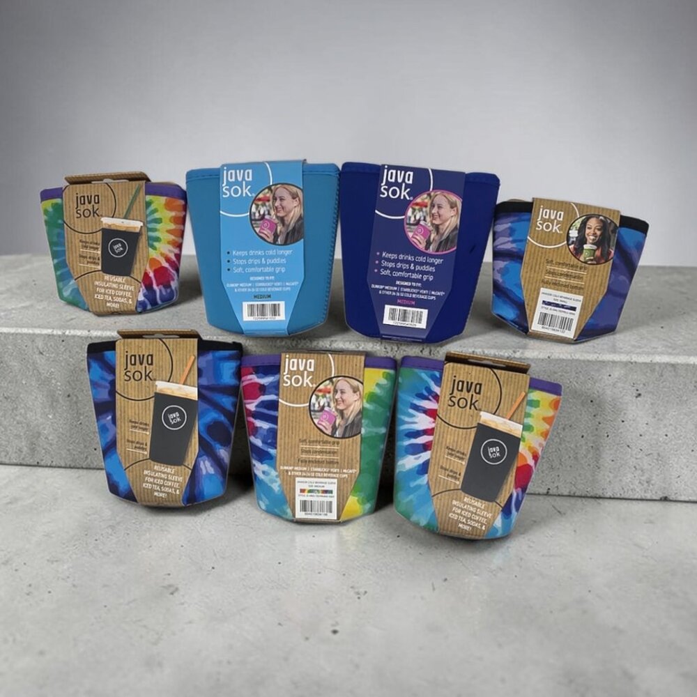 Java Sok Coffee Sleeve Bundle – 7 Total (2 Small, 5 Medium) Tie Dye & Solid Colo